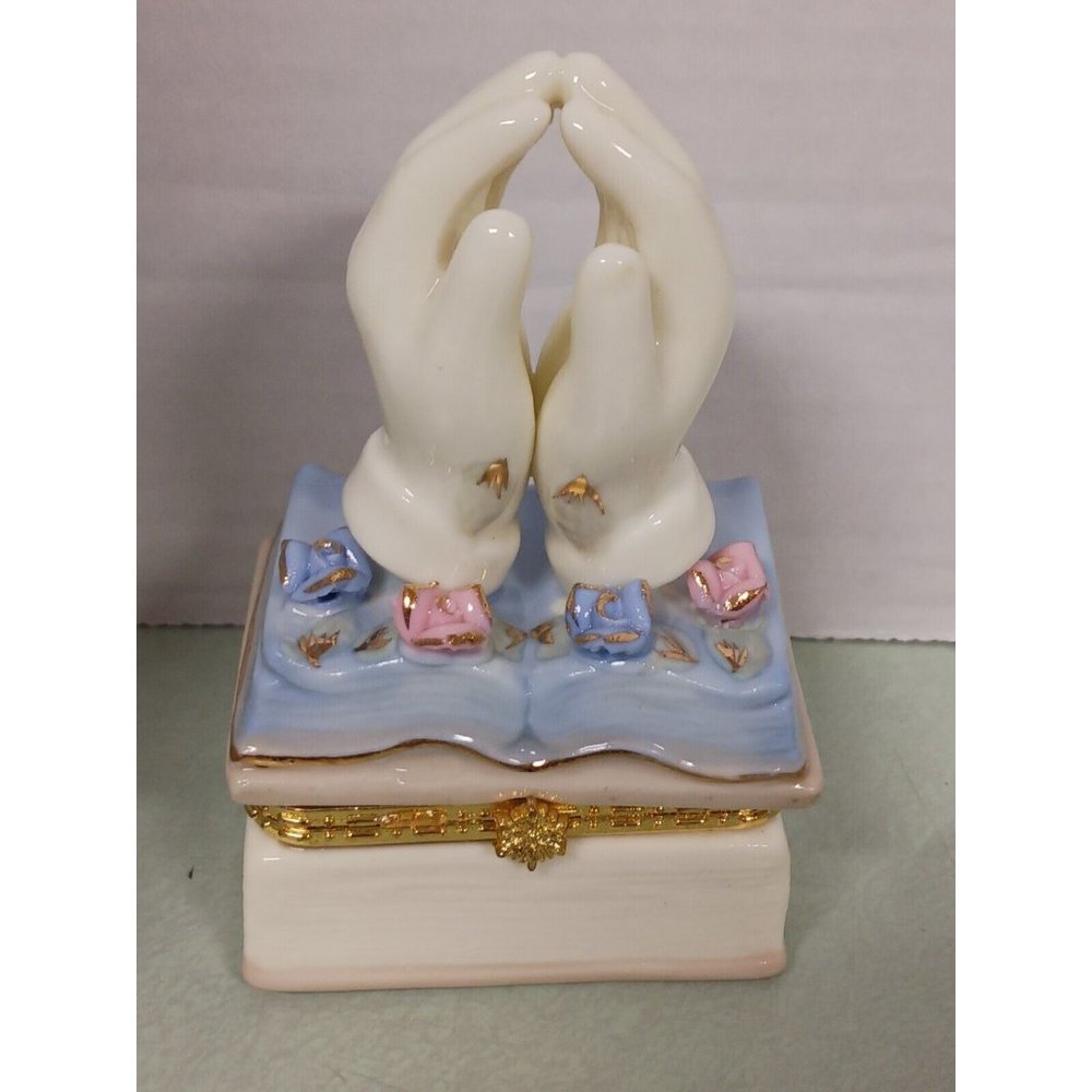 Formalities By Baum Bros. Trinket Box Praying Hands On Bible 4”x3”